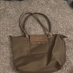 Longchamp Brown Tote Bag with Leather Trim